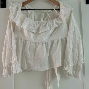 Free People Cream Ruffled Blouse